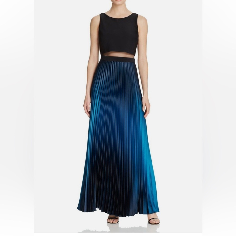 Betsy & Adam Black and White Pleated Halter Dress